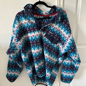 Patagonia quarter button up, funky blue pattern. No longer sold.